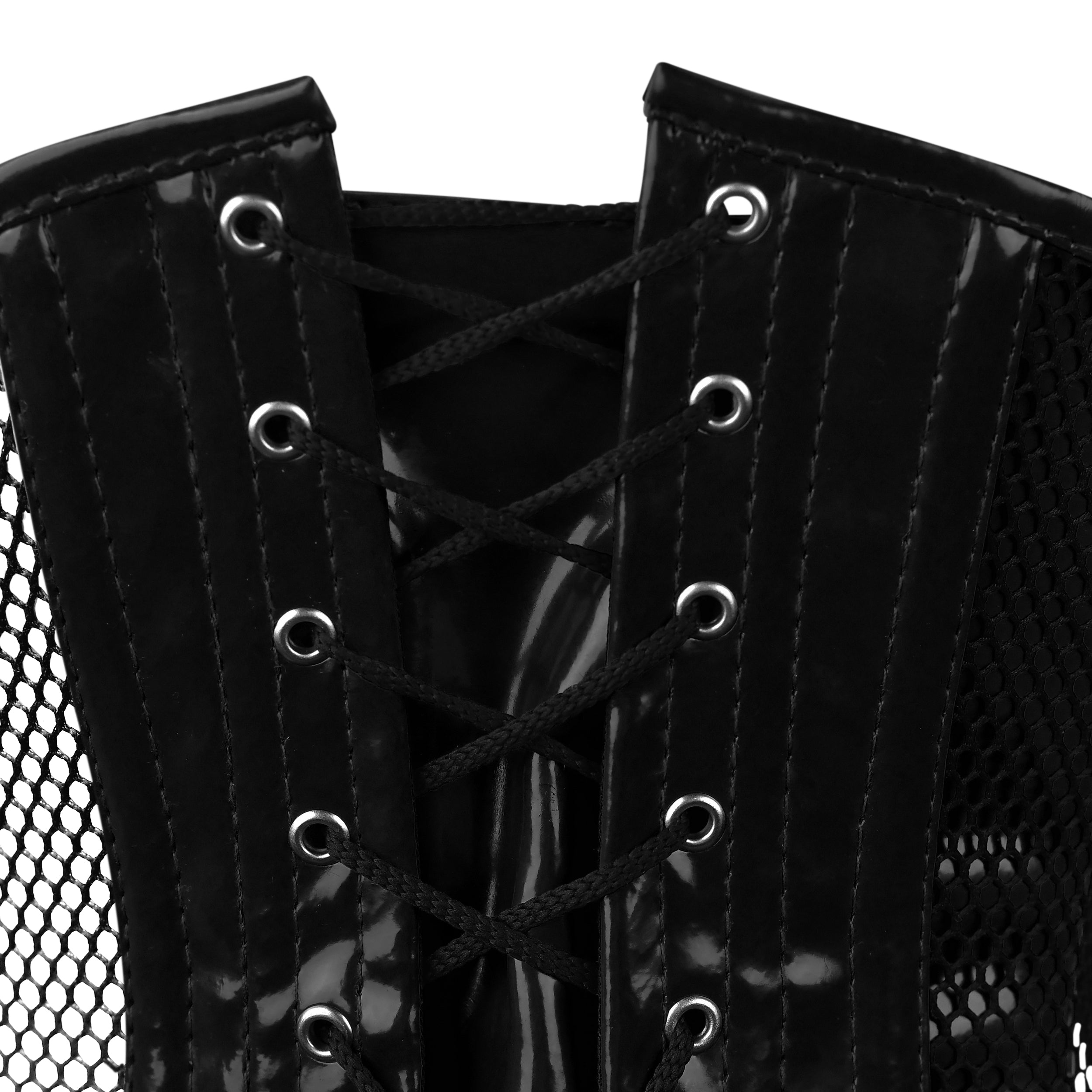 Black PVC Corset -Under bust Steel Boned w/ Fishnet