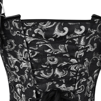 Black & Silver Brocade Corset with Shoulder Straps