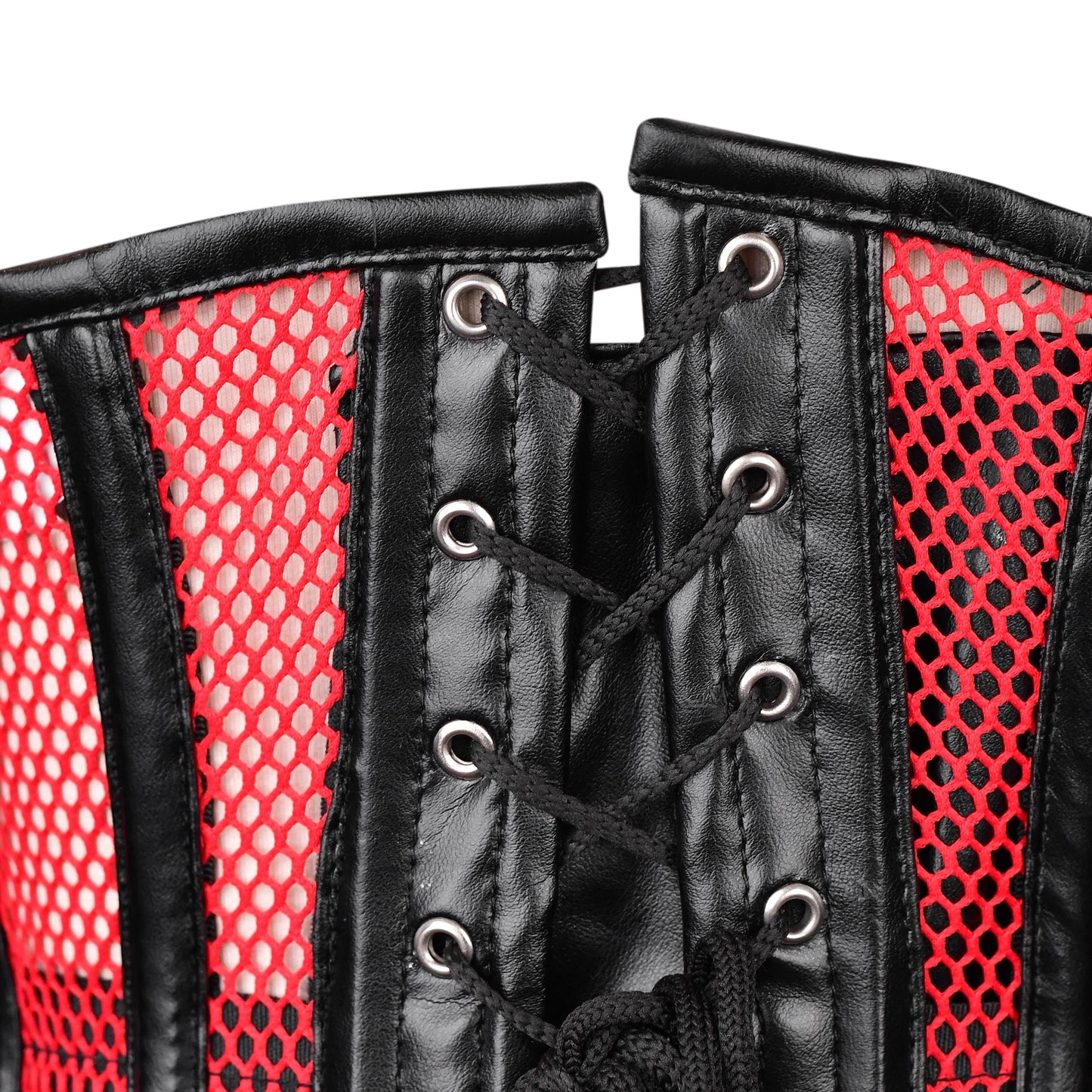 Red & Black Mesh Zip-Up Corset