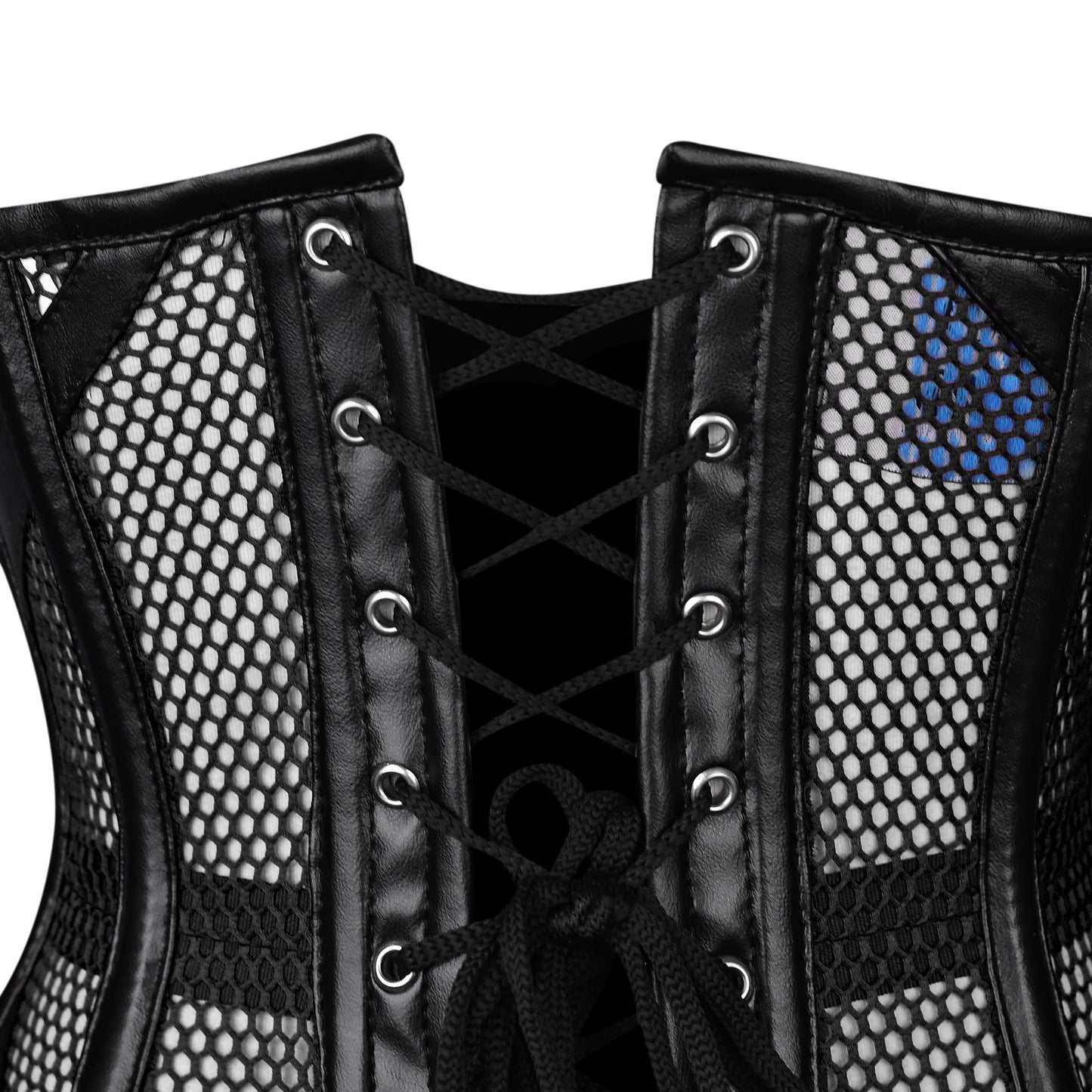 Black Mesh Cage Corset with Faux Leather Straps