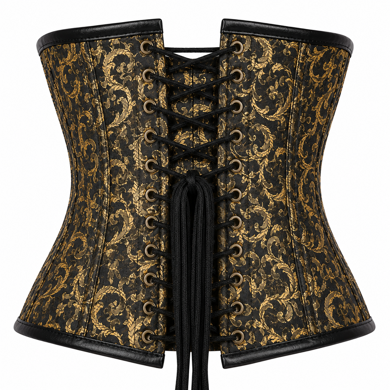 Steel Boned Gold Gothic Brocade Under bust Corset with Chains