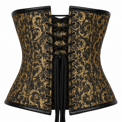 Steel Boned Gold Gothic Brocade Under bust Corset with Chains