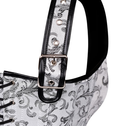 White & Silver Brocade Corset with Shoulder Straps