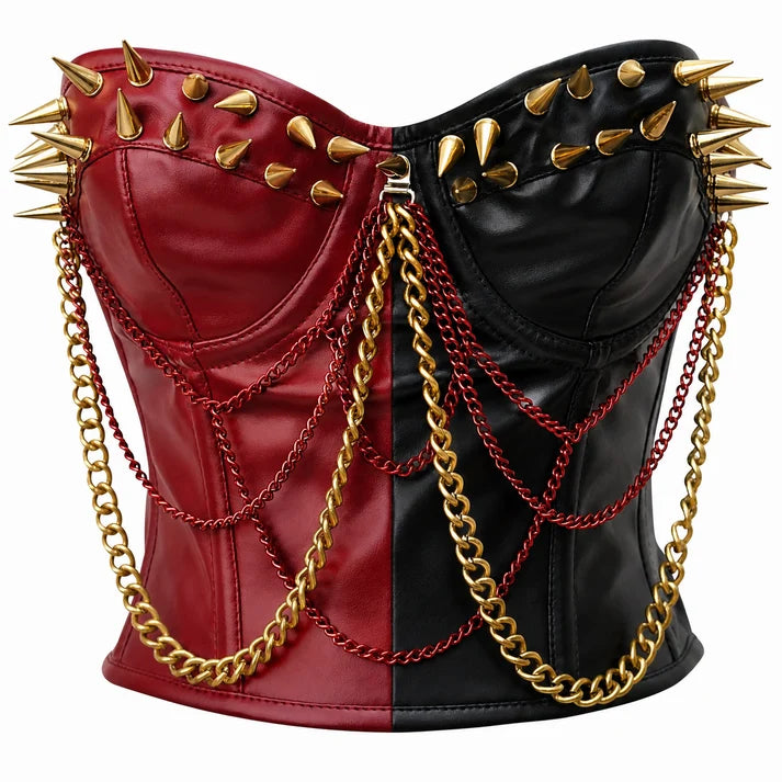 Rebel Rouge Red & Black Spiked Corset Top