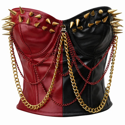 Rebel Rouge Red & Black Spiked Corset Top
