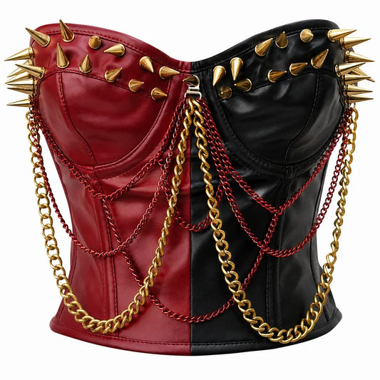 Rebel Rouge Red & Black Spiked Corset Top