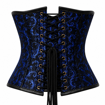 Steel Boned Blue Gothic Brocade Under bust Corset with Chains