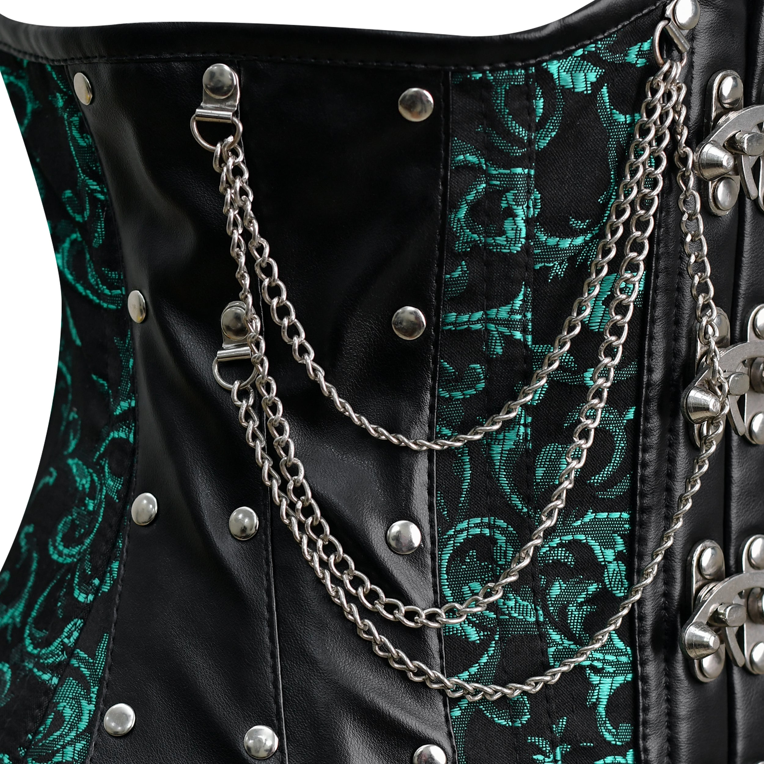 Green Brocade Lace-up corset/ Steel Boned Underbust- Shapwear