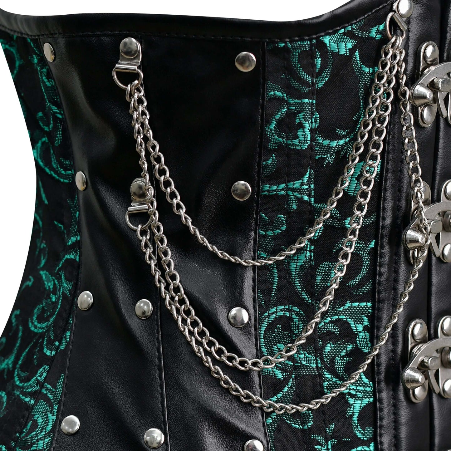 Steel Boned Gothic Brocade Under bust Corset with Chains