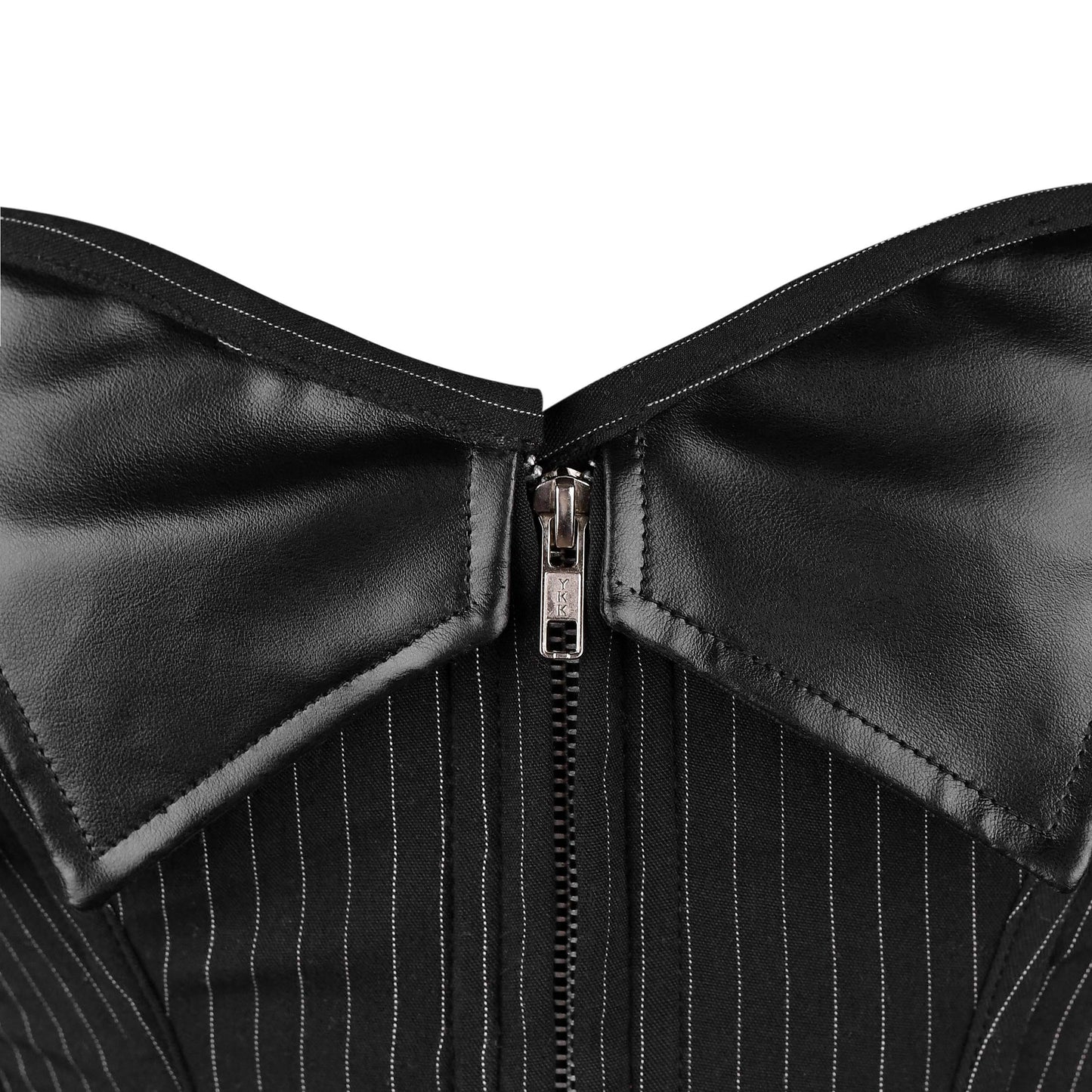 Black Pinstripe Leather Accent Corset