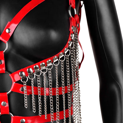 Red Leather Harness with Chain Fringe