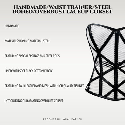 Stylish Overbust Faux/Fishnet Steel boned Corset