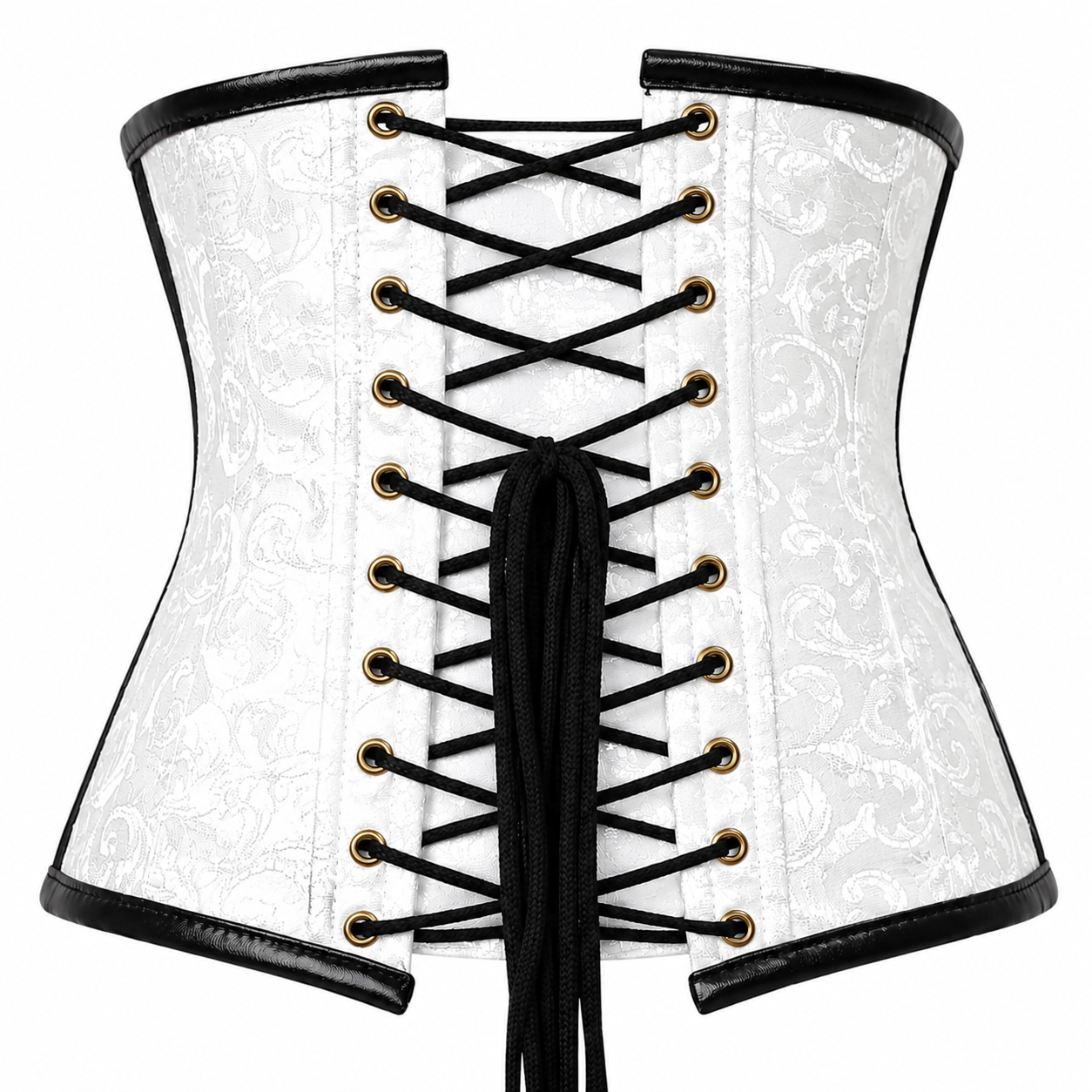 Steel Boned White Gothic Brocade Under bust Corset with Chains