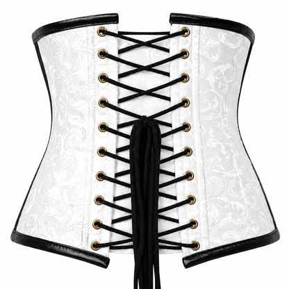 Steel Boned White Gothic Brocade Under bust Corset with Chains