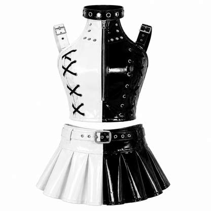 Skeleton Queen PVC Corset with Pleated Skirt & Strap Detail Set