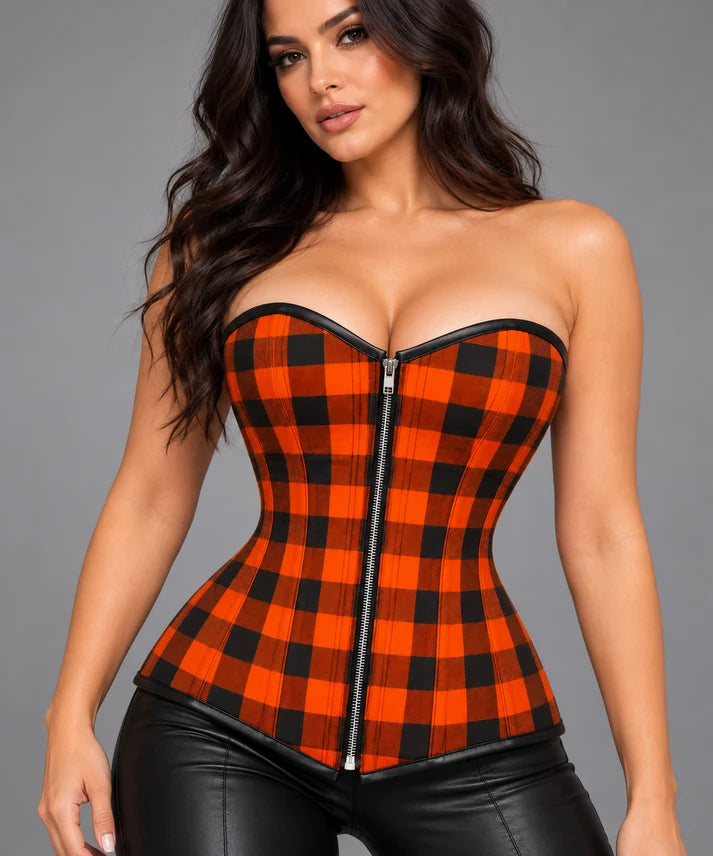 Pumpkin Punk Orange Plaid Corset Top Halloween Edition