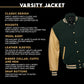 Varsity Baseball Jacket, Bomber Jacket with Real Leather Sleeves