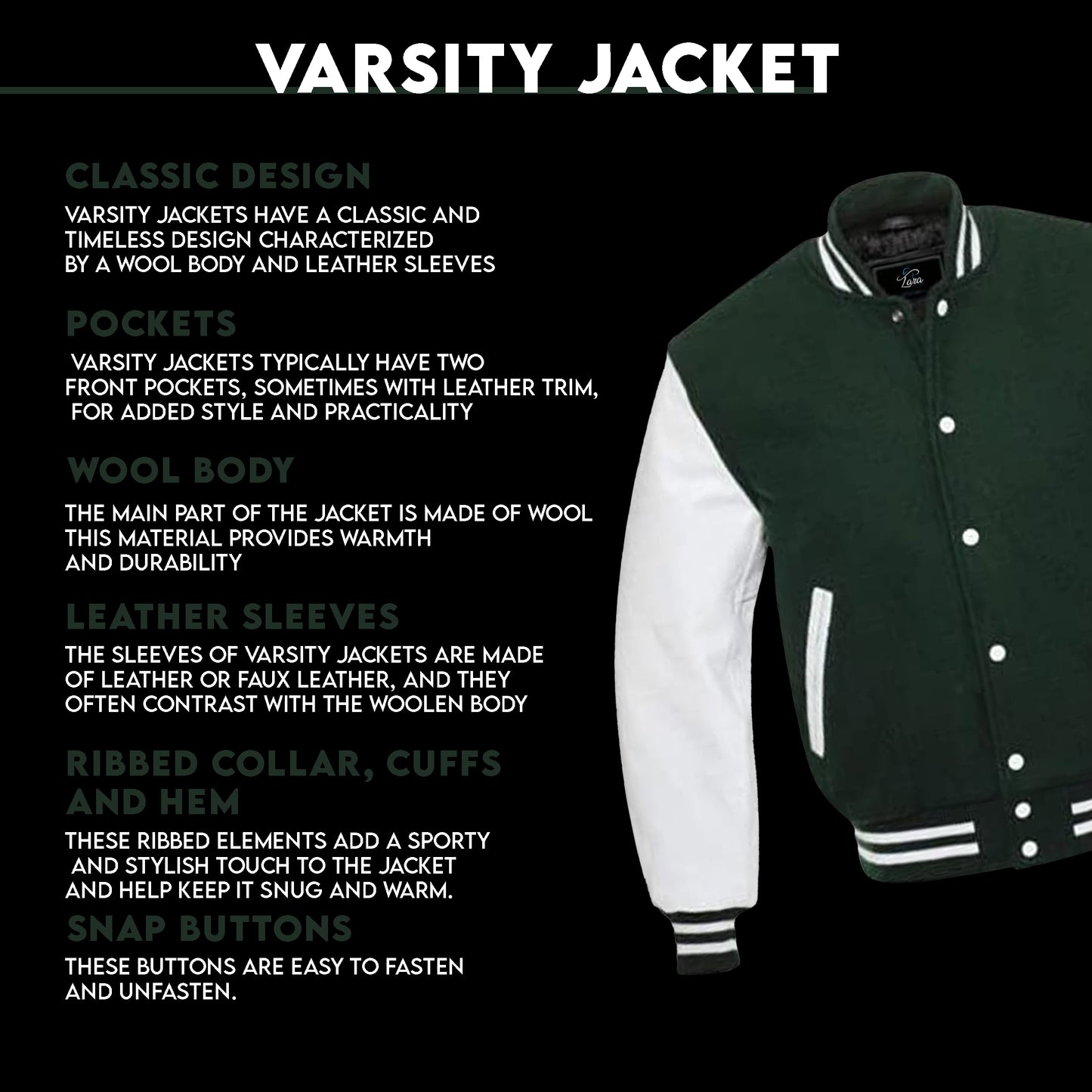 Varsity Baseball Jacket, Bomber Jacket with Real Leather Sleeves