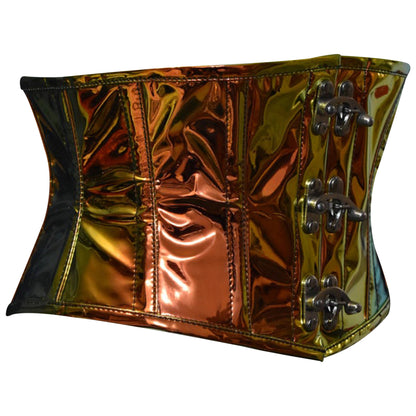Gold Holographic Steel Boned Mini Cincher w/front Clasps closure