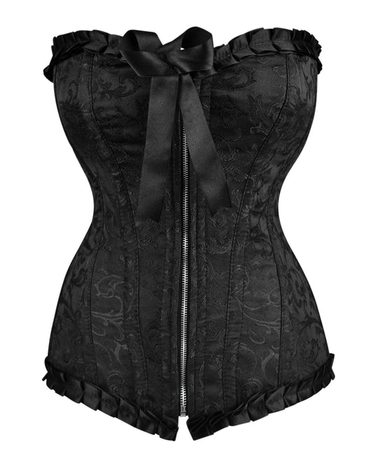 Plus Size Black Brocade Overbust Corset - Laced Corset
