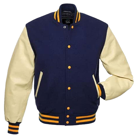 College Varsity Jacket, Baseball Jacket with Real Leather Sleeves