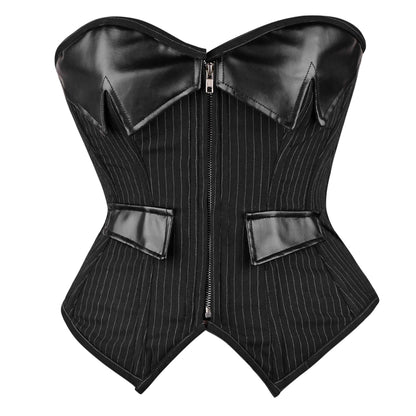 Black Pinstripe Leather Accent Corset
