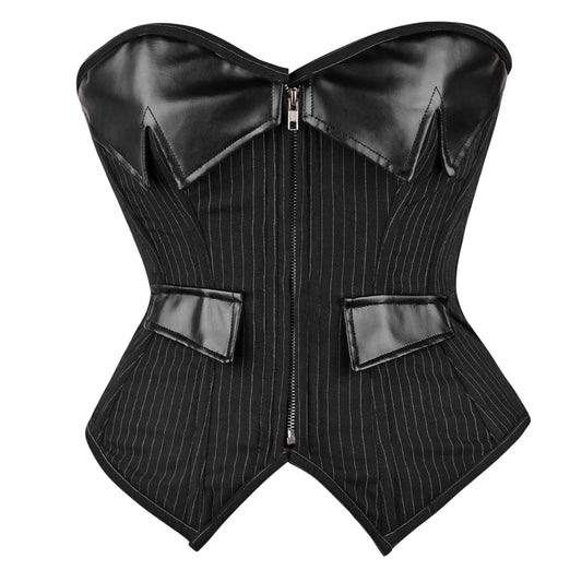 Black Pinstripe Leather Accent Corset