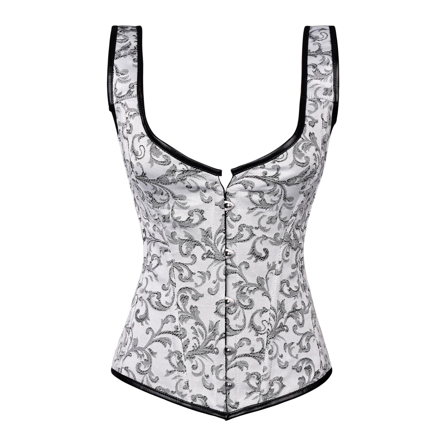 White & Silver Brocade Corset with Shoulder Straps
