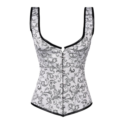 White & Silver Brocade Corset with Shoulder Straps