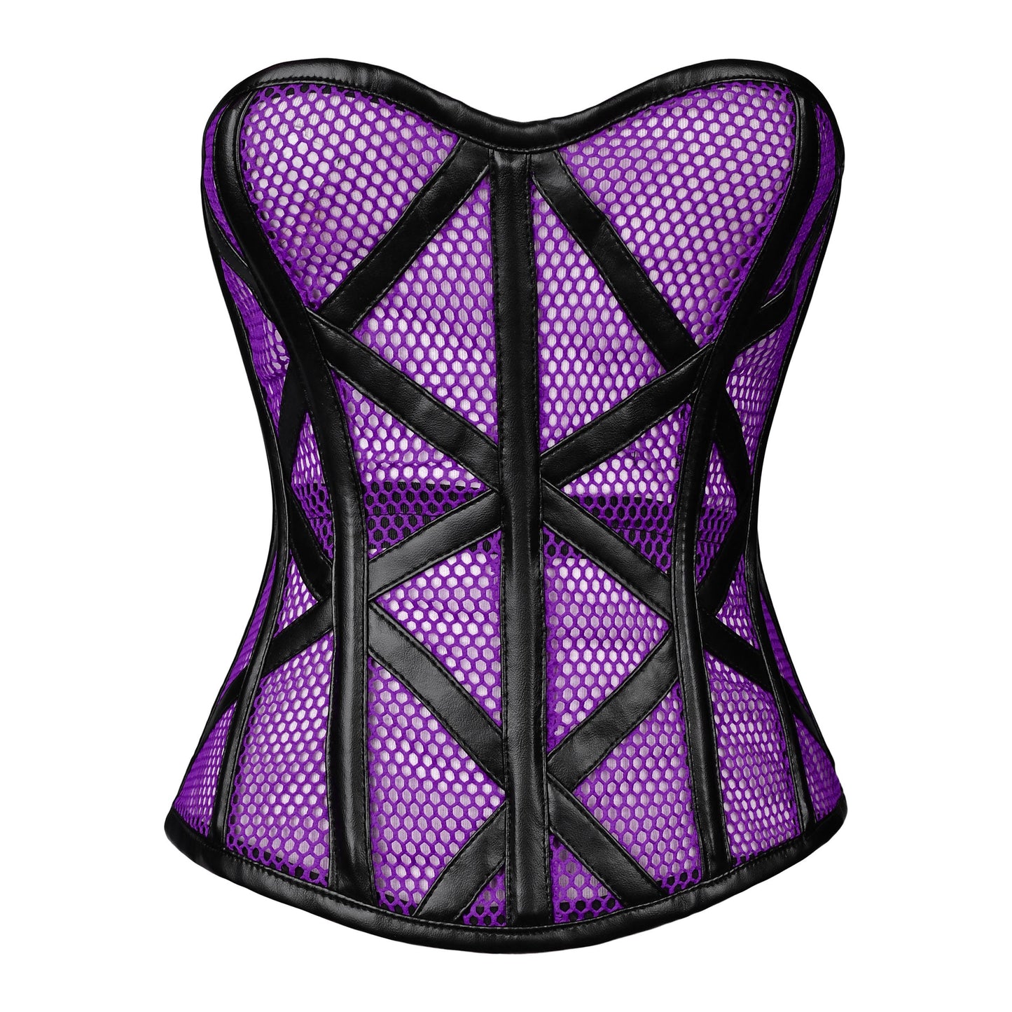 Purple Mesh Cage Corset with Black Leather Straps