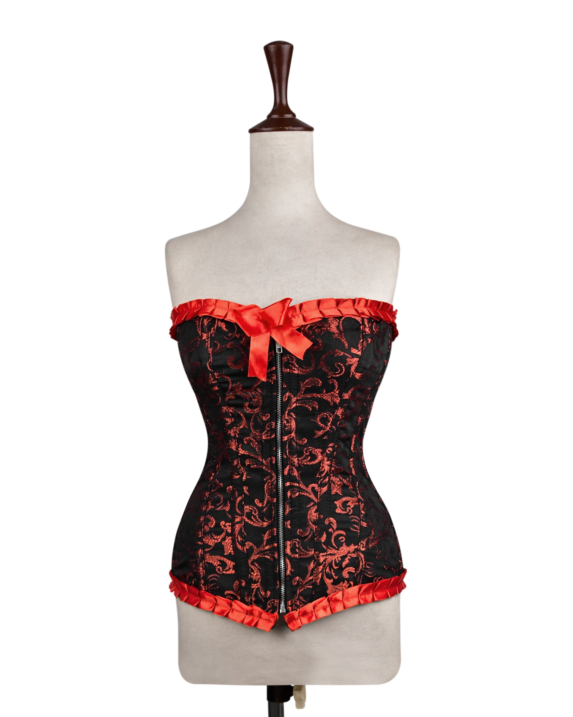 Plus Size Red Brocade Overbust Corset - Laced Corset
