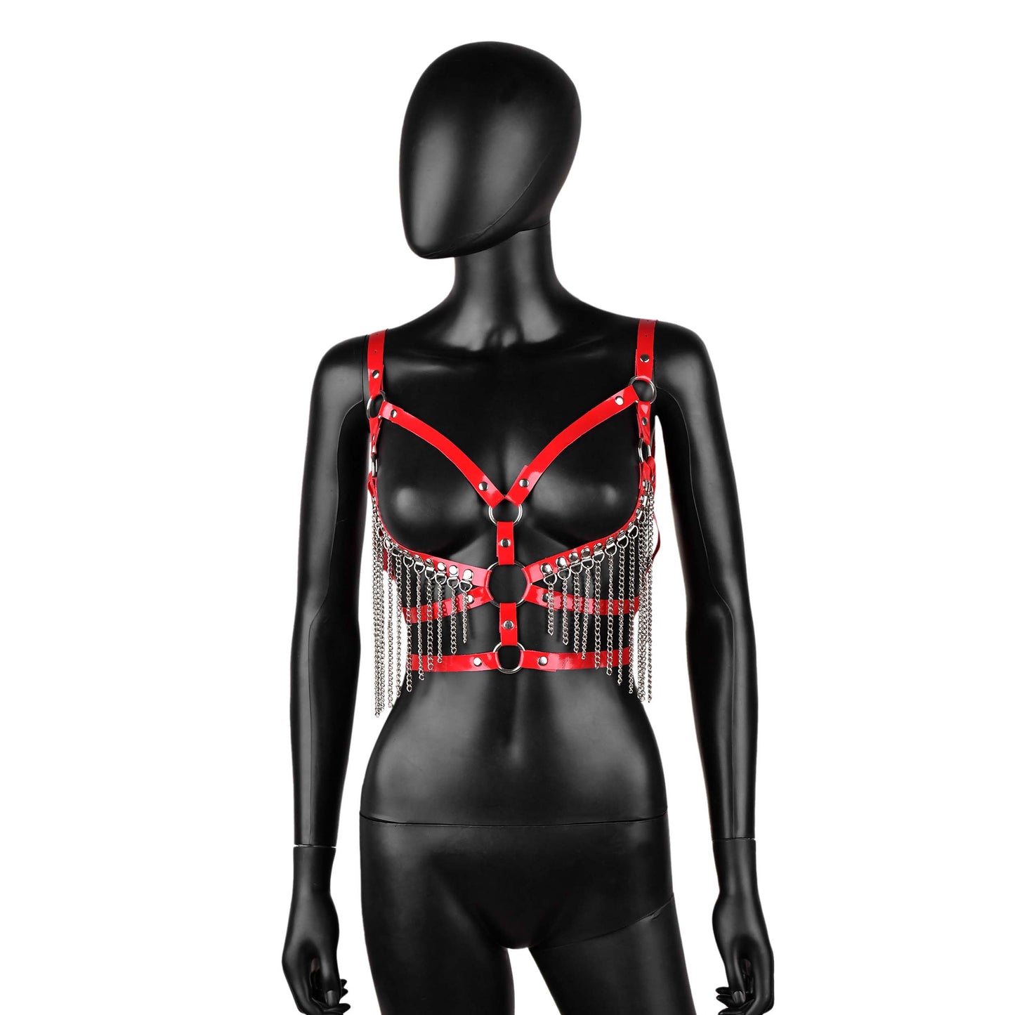 Red Leather Harness with Chain Fringe