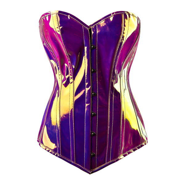 Holographic Purple Corset with White Laces Bandeau Structured Detail Curved Hem Lace Up Back Corset Top  main image 4
