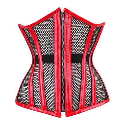 Red Mesh & Leather Over Bust Corset