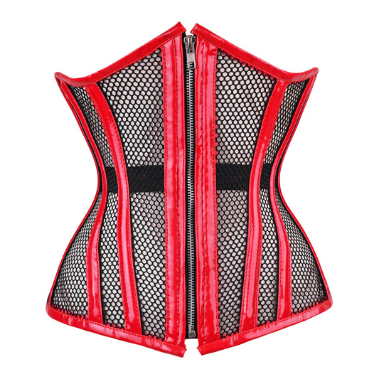 Red Mesh & Leather Over Bust Corset
