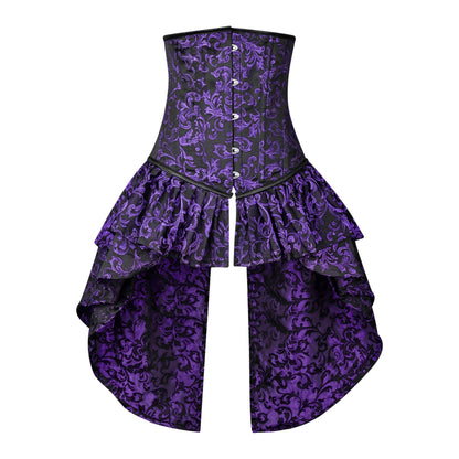 Victorian Purple Brocade Corset with Bustle Skirt