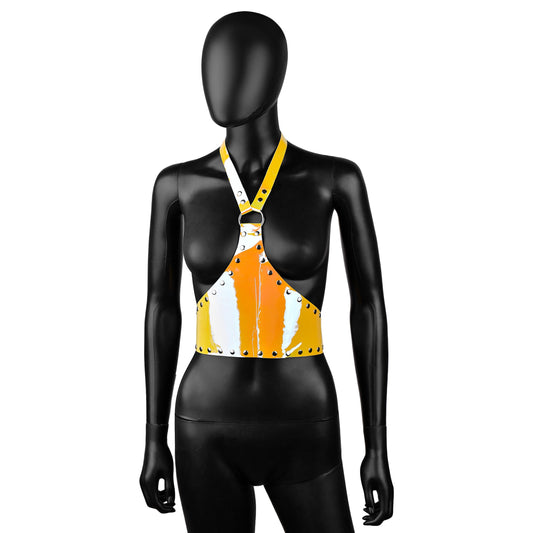 Yellow-Orange Holographic Harness Crop Top