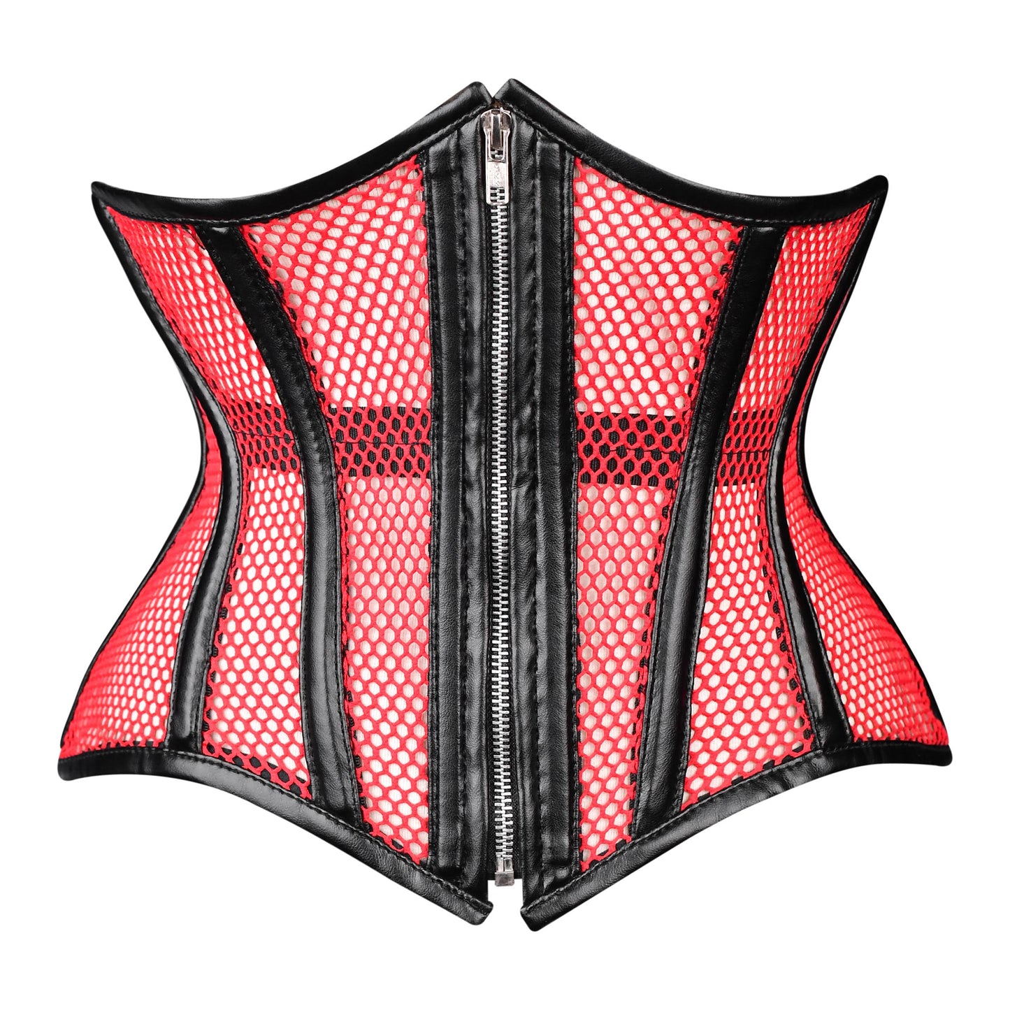 Red & Black Mesh Zip-Up Corset