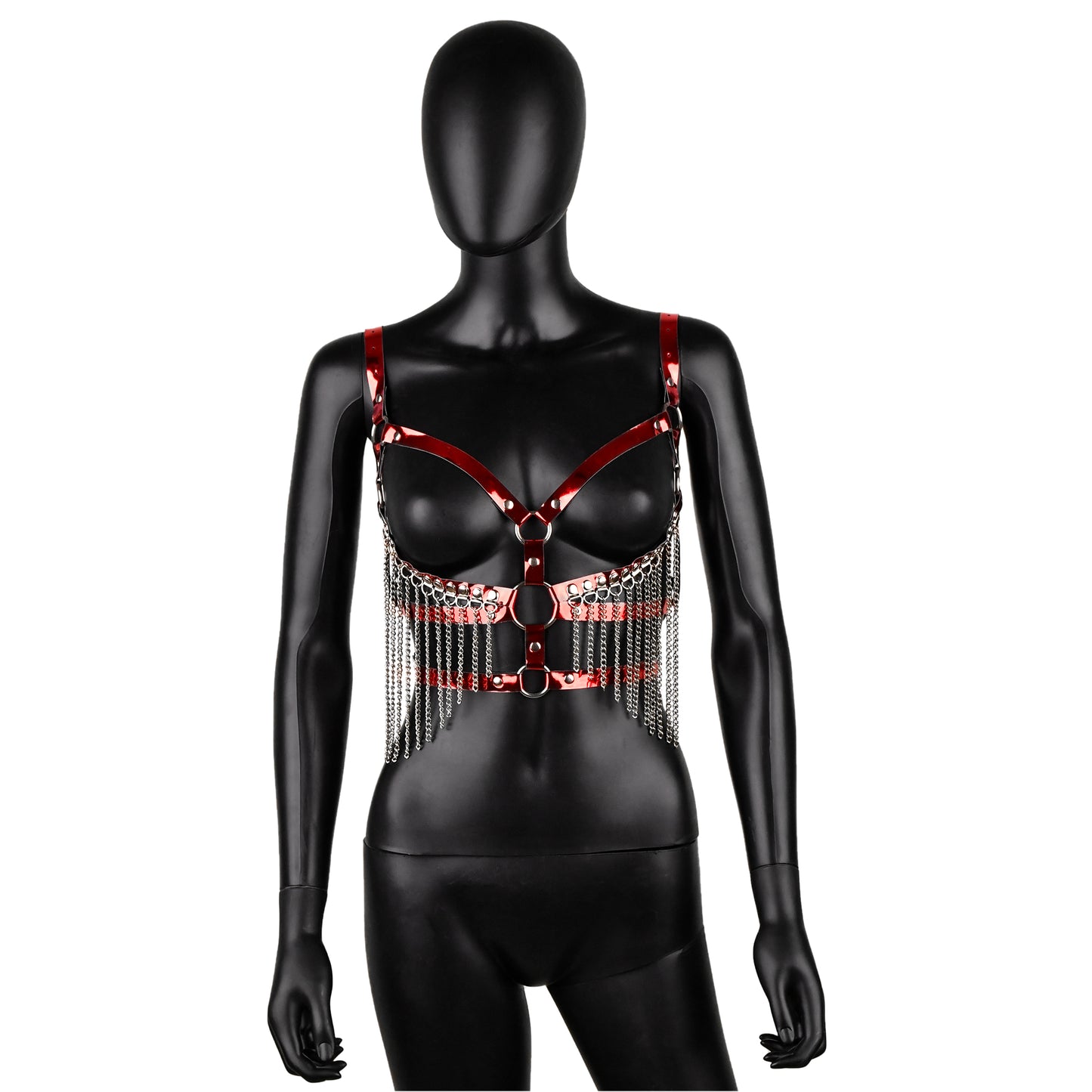 Red Leather Harness with Chain Fringe