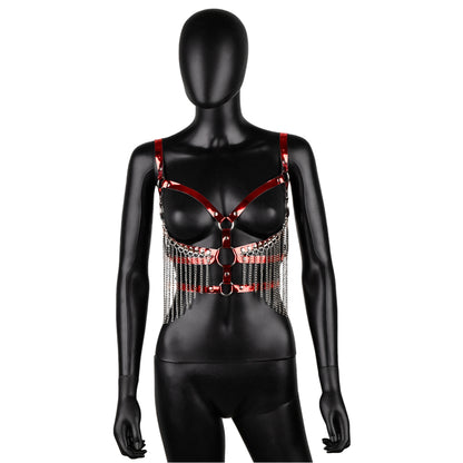 Red Leather Harness with Chain Fringe