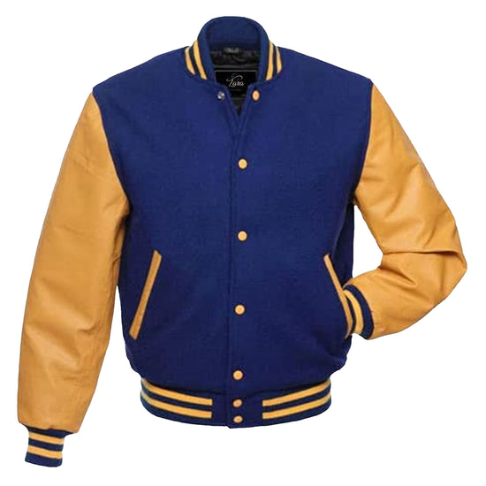 Letterman Varsity School Jacket, Bomber Jacket with Real Leather Sleeves