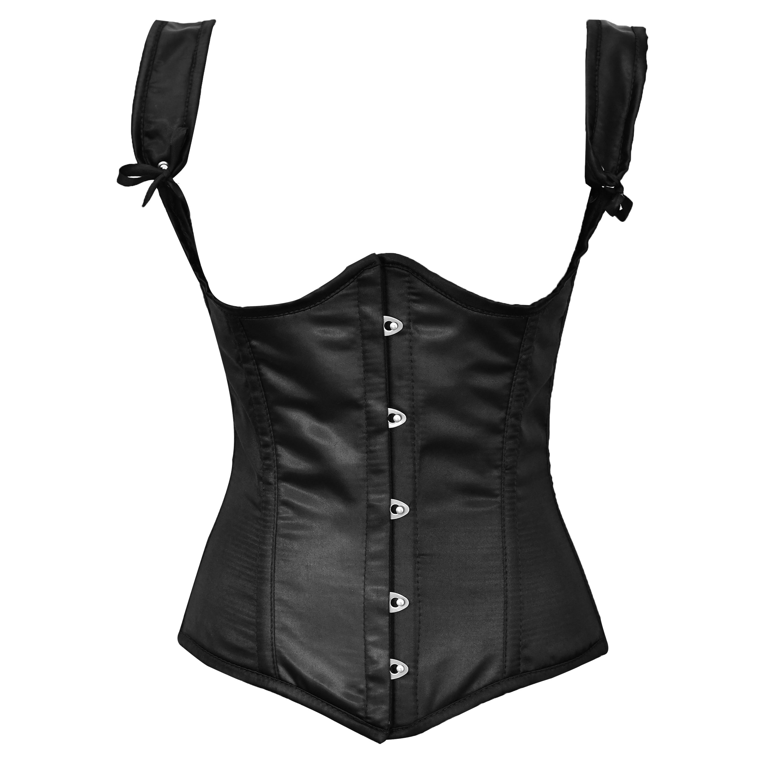 Black Satin Steel Boned Under bust corset w/ Shoulder Straps