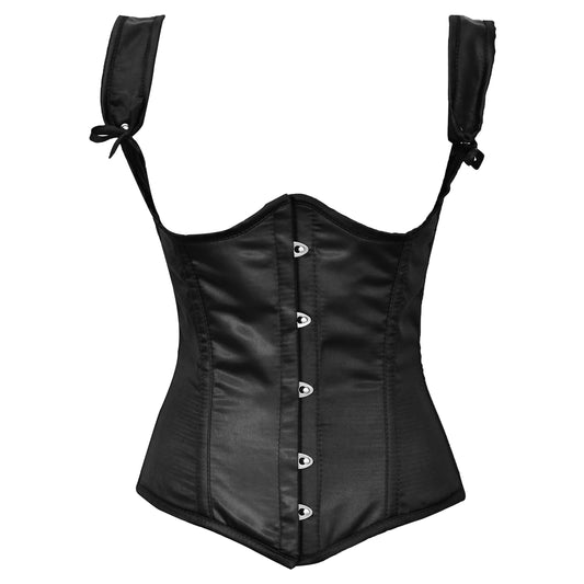 Black Satin Steel Boned Under bust corset w/ Shoulder Straps