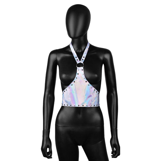 Holographic Leather Harness Crop Top