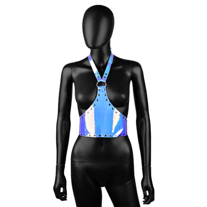 Blue Holographic Harness Crop Top