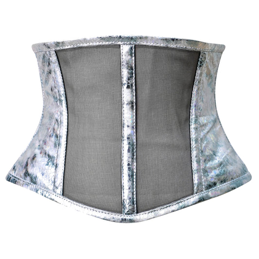 Silver crackle Holographic Sheer Mini Cincher corset/ Waist Trainer Short torso