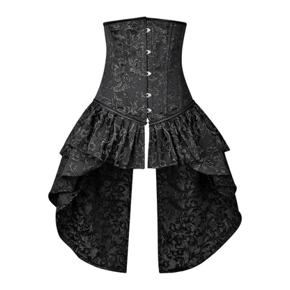 Victorian Black Brocade Corset with Bustle Skirt