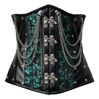 Green Brocade Lace-up corset/ Steel Boned Underbust- Shapwear