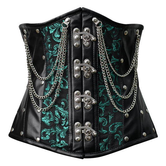 Green Brocade Lace-up corset/ Steel Boned Underbust- Shapwear