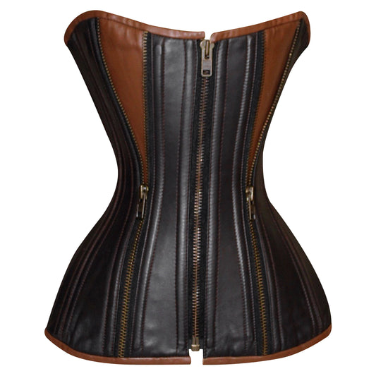 Steel Boned Real Leather Halfbust corset w/ Front Zipper